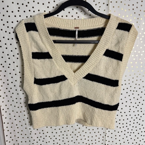 Free People Cream and Black Striped Knit Vest - Picture 2 of 7